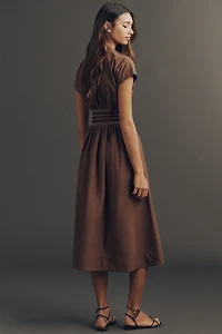 By Anthropologie Smocked Cotton Poplin Midi Dress