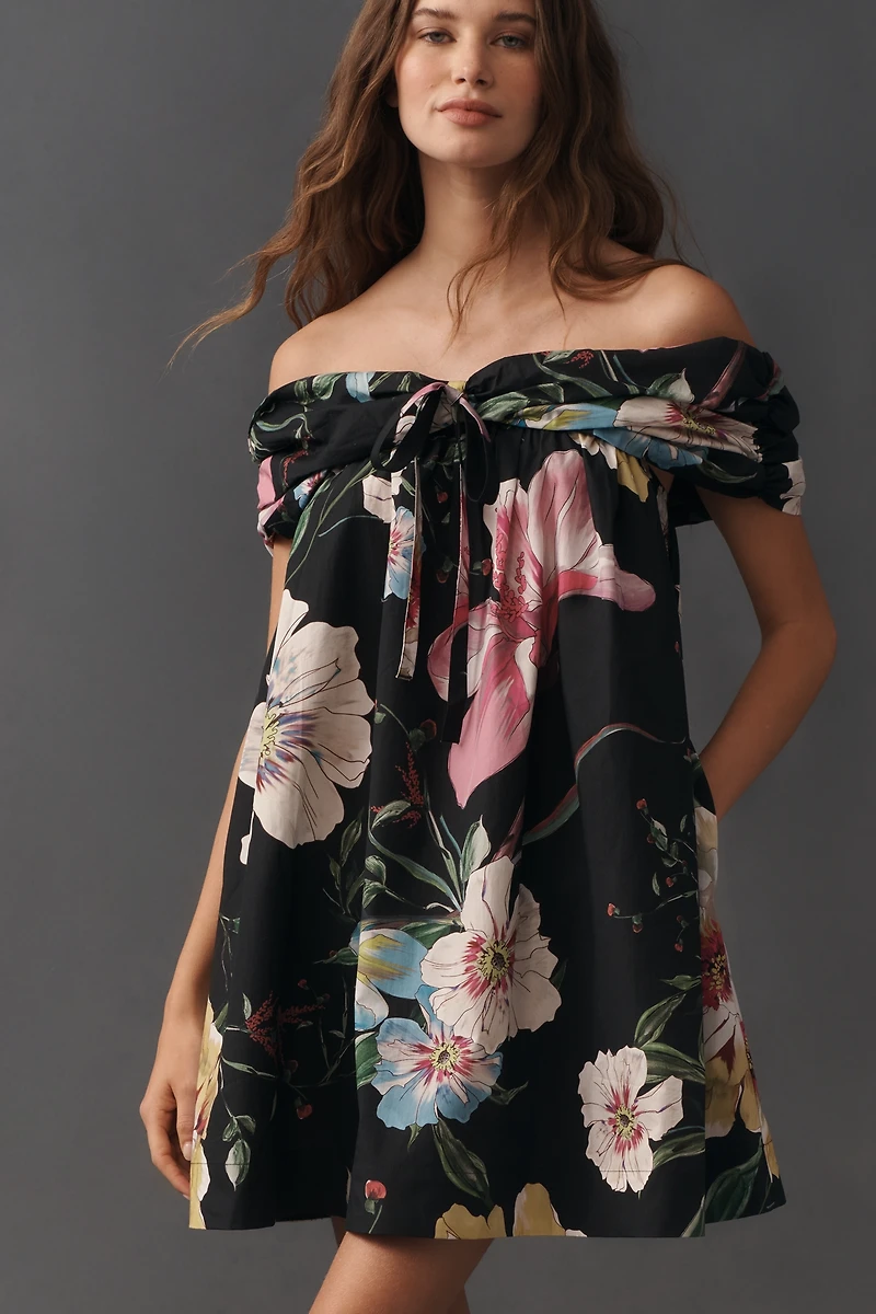 Maeve Cotton Off-Shoulder Printed Mini Dress