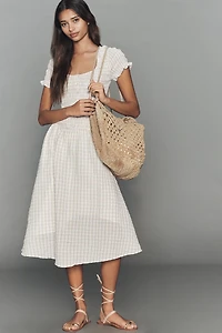 By Anthropologie Short-Sleeve Smocked Midi Dress