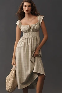 By Anthropologie Flutter-Sleeve Square-Neck Midi Dress