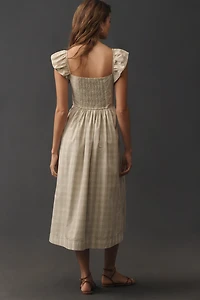 By Anthropologie Flutter-Sleeve Square-Neck Midi Dress