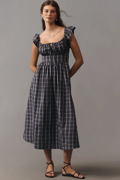 By Anthropologie Flutter-Sleeve Square-Neck Midi Dress
