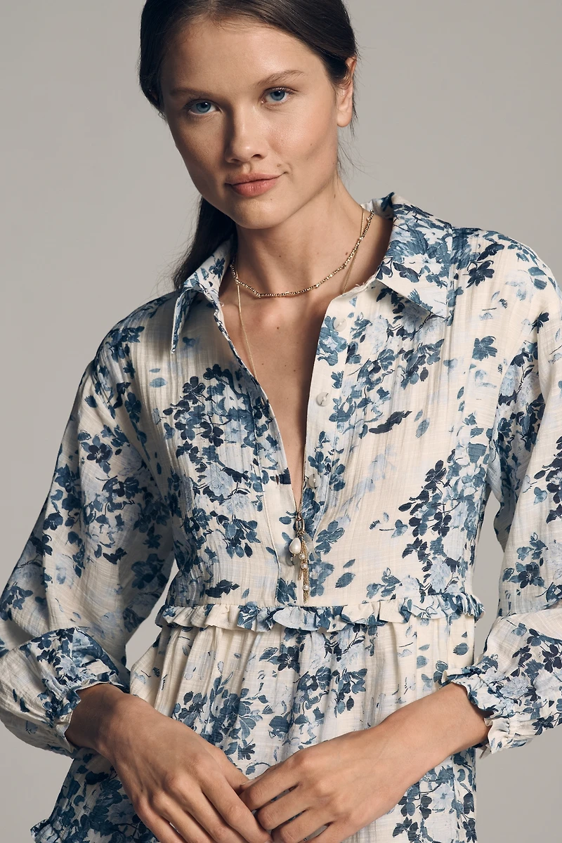 The Bettina Tiered Mini Shirt Dress by Maeve