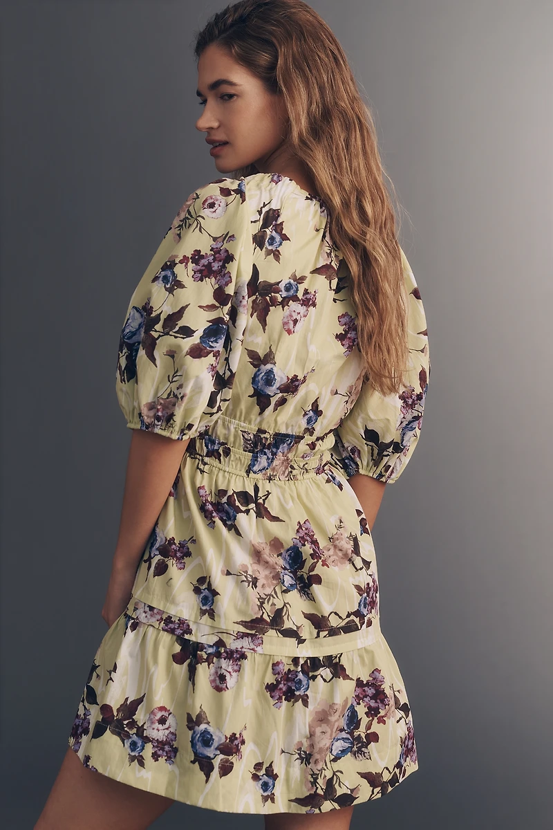 Maeve 100% Cotton Puff-Sleeve Smocked A-Line Mini Dress