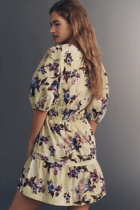 Maeve 100% Cotton Puff-Sleeve Smocked A-Line Mini Dress