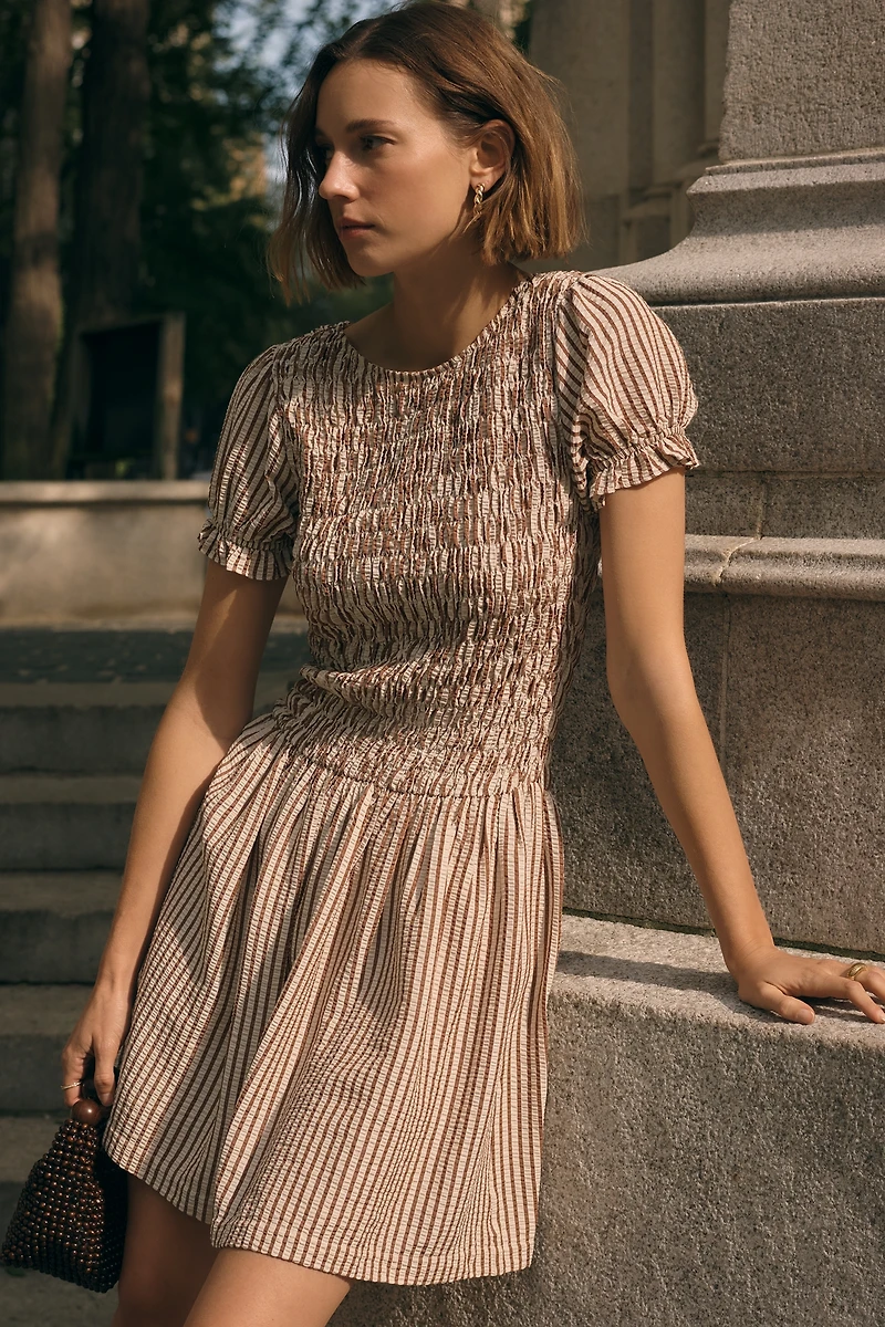 Maeve Smocked Puff-Sleeve Mini Dress