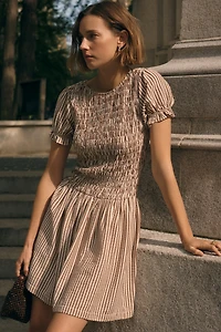 Maeve Smocked Puff-Sleeve Mini Dress