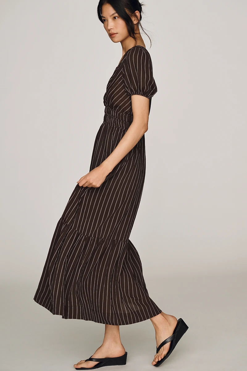 By Anthropologie Puff Sleeve Waisted Maxi Dress