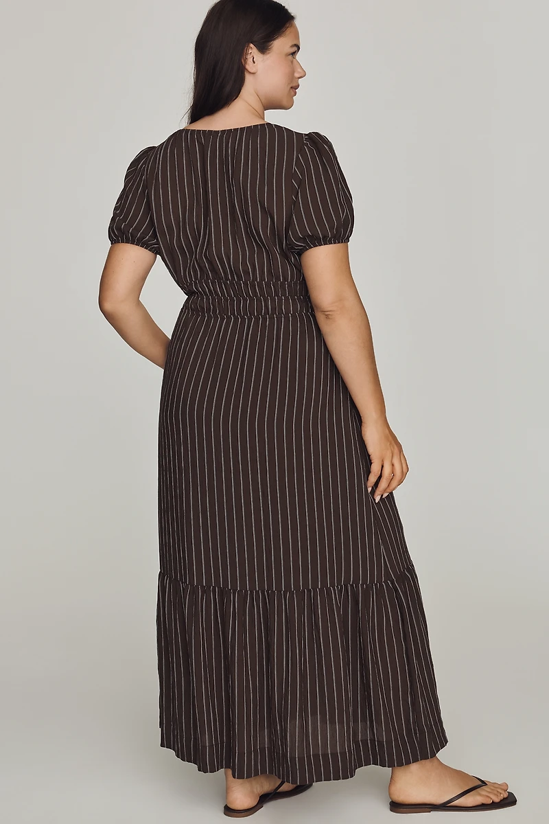 By Anthropologie Puff Sleeve Waisted Maxi Dress