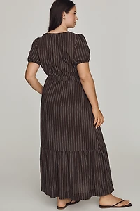 By Anthropologie Puff Sleeve Waisted Maxi Dress