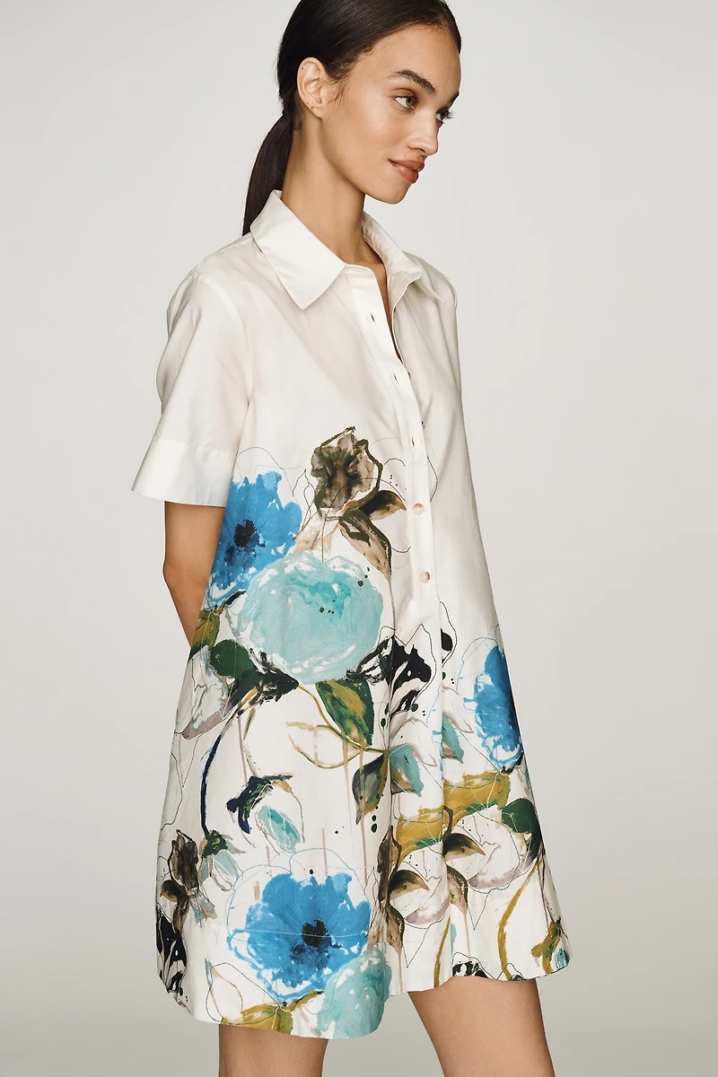 by Anthropologie Pollie 100% Cotton Swing Dress Leigh Viner