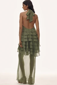 THIRD FORM Gaia Sheer Ruffle Halter Dress