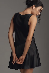 By Anthropologie Cowl-Neck Satin Mini Dress