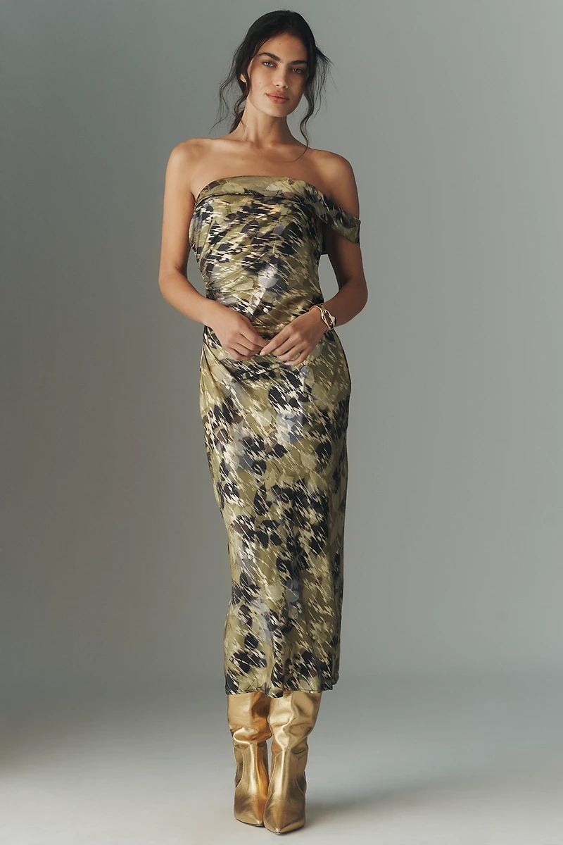 By Anthropologie One-Shoulder Printed Slim Midi Dress
