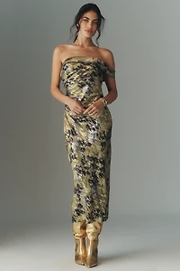 By Anthropologie One-Shoulder Printed Slim Midi Dress