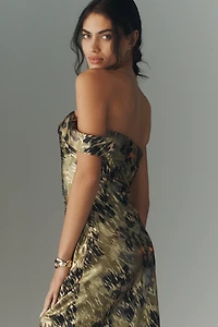 By Anthropologie One-Shoulder Printed Slim Midi Dress