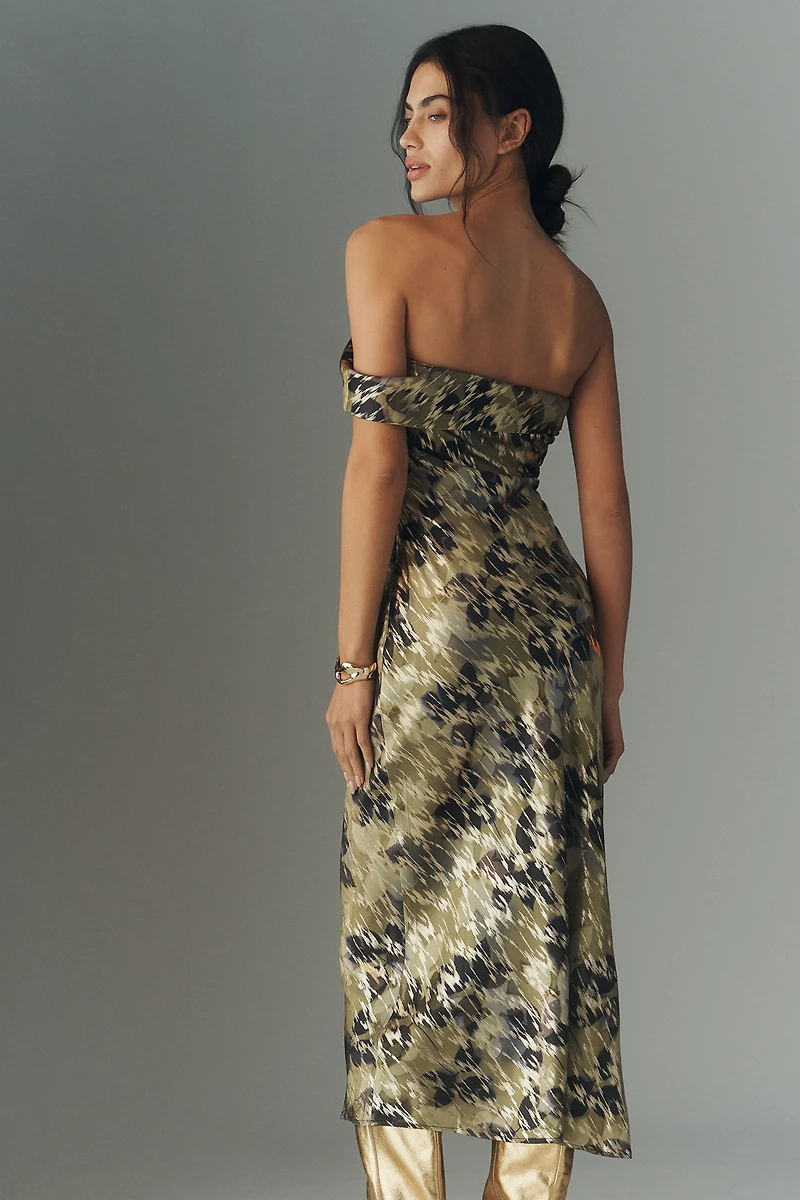 By Anthropologie One-Shoulder Printed Slim Midi Dress