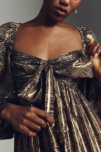 By Anthropologie Long-Sleeve Metallic Babydoll Midi Dress
