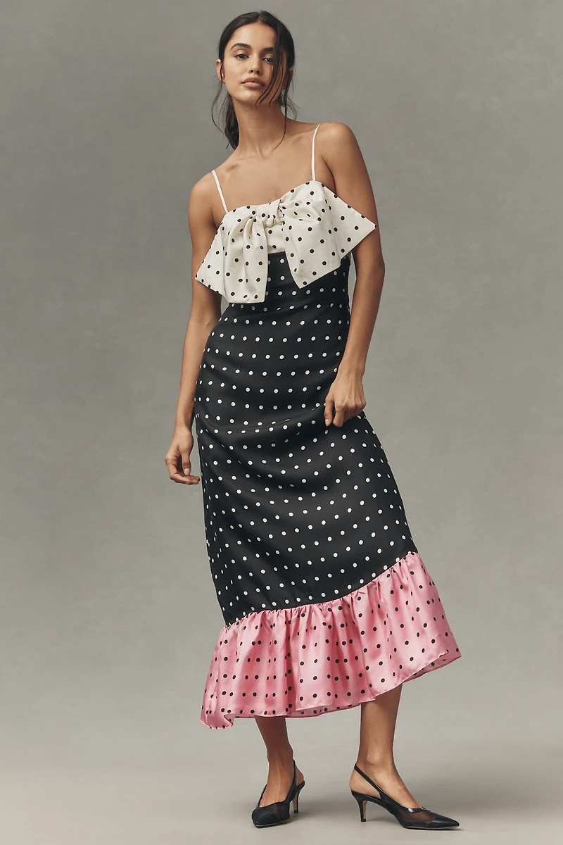 Maude Penelope Sleeveless Bow Ruffle Silk Maxi Dress