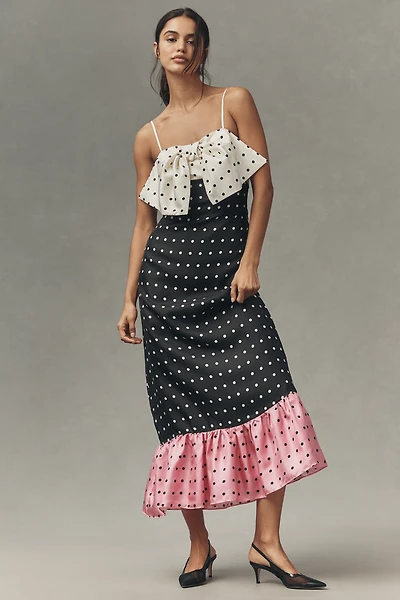 Maude Penelope Sleeveless Bow Ruffle Silk Maxi Dress