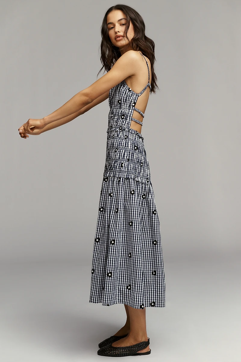 Maude Madison Smocked Drop-Waist Midi Dress