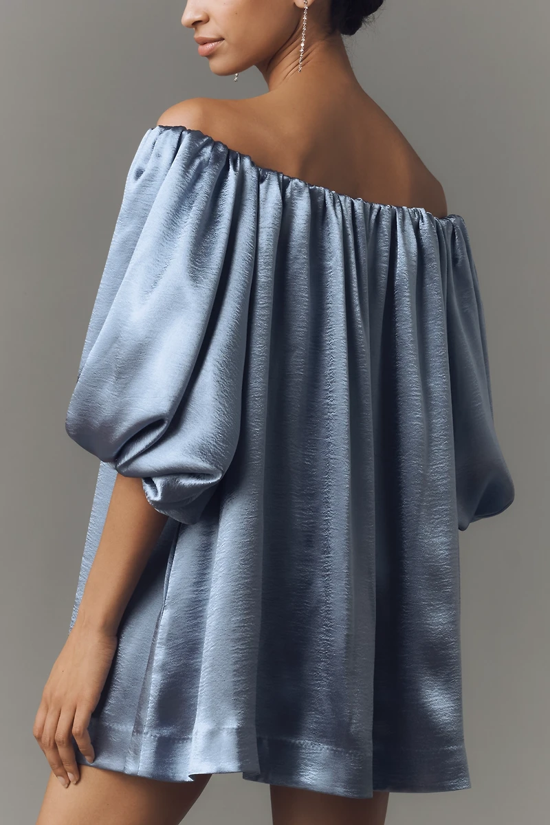 Mare Off-The-Shoulder Puff-Sleeve Shine Mini Dress