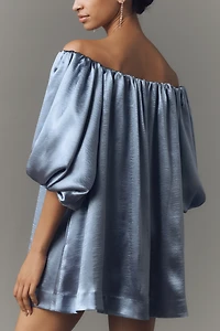Mare Off-The-Shoulder Puff-Sleeve Shine Mini Dress