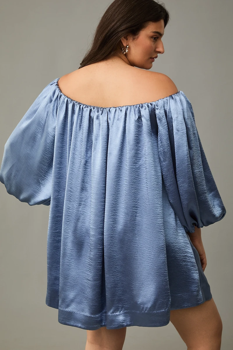 Mare Off-The-Shoulder Puff-Sleeve Shine Mini Dress