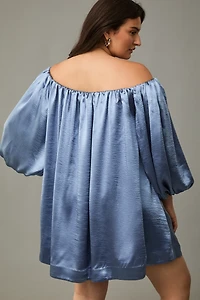 Mare Off-The-Shoulder Puff-Sleeve Shine Mini Dress