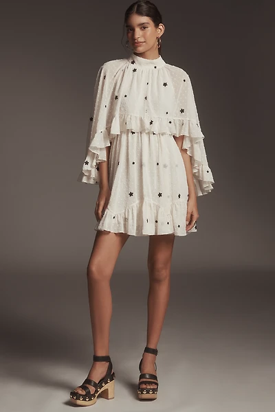 Mare Embroidered Chiffon Cape Swing Mini Dress