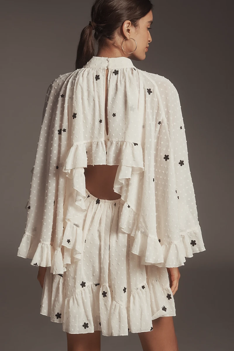 Mare Embroidered Chiffon Cape Swing Mini Dress