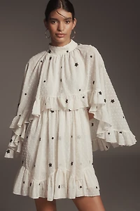 Mare Embroidered Chiffon Cape Swing Mini Dress