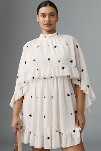 Mare Embroidered Chiffon Cape Swing Mini Dress