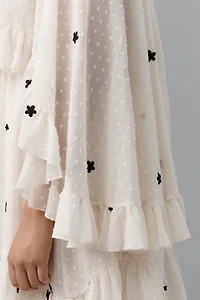 Mare Embroidered Chiffon Cape Swing Mini Dress