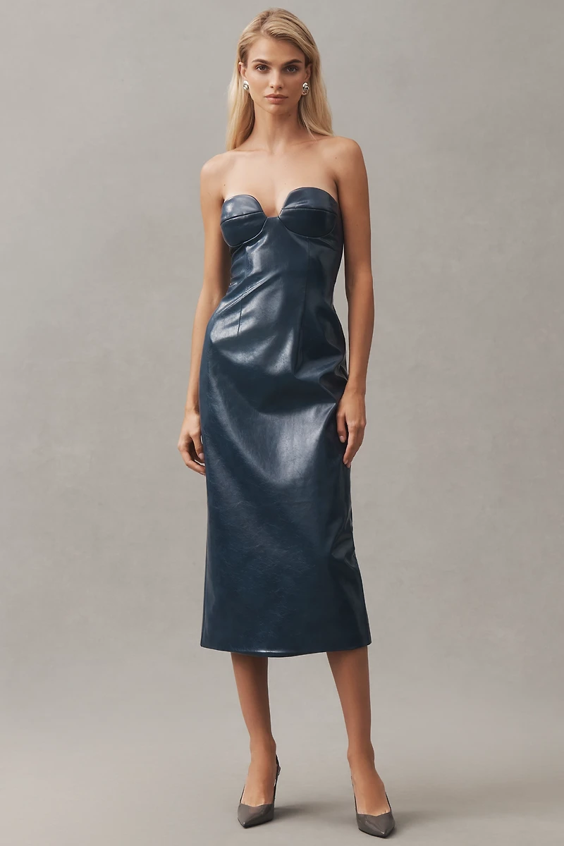 Mare Faux-Leather Strapless Slim Midi Dress