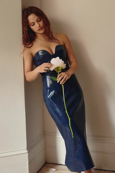 Mare Faux-Leather Strapless Slim Midi Dress