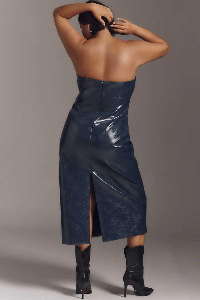 Mare Faux-Leather Strapless Slim Midi Dress
