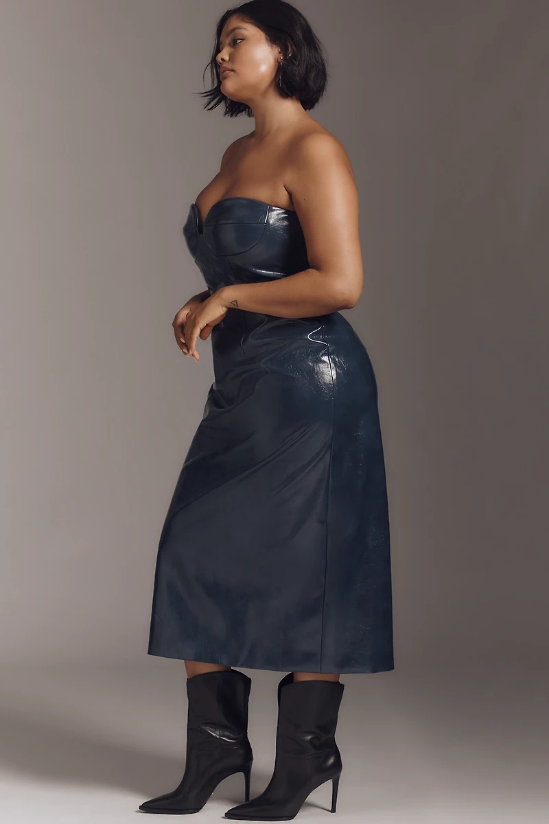 Mare Faux-Leather Strapless Slim Midi Dress