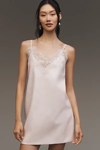 Mare Faux-Leather Lace-Trim Slip Mini Dress