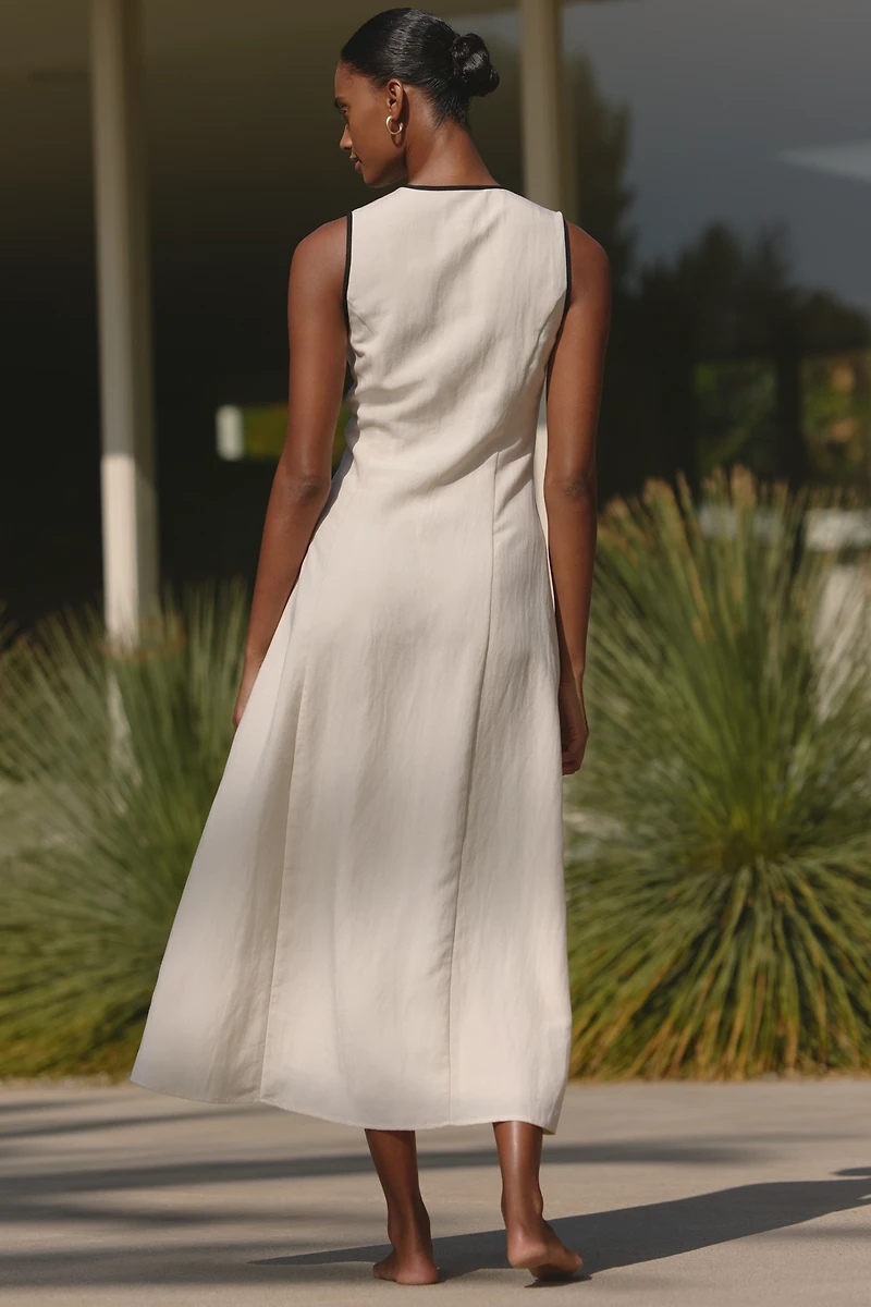 Mare Sleeveless Linen Blend Wrap Midi Dress