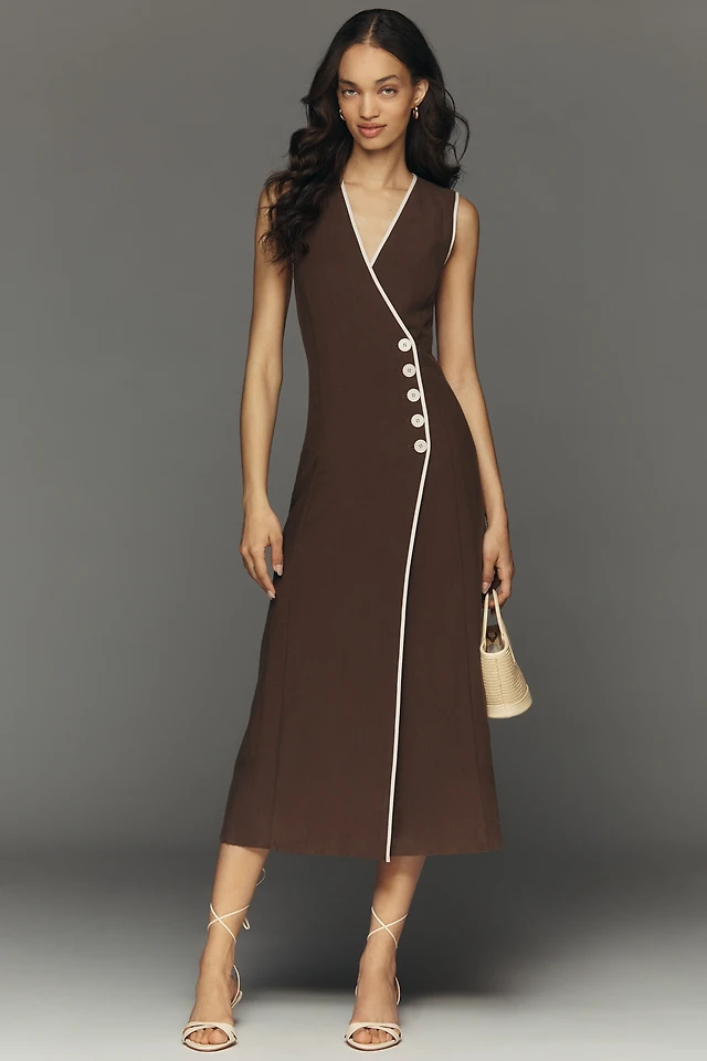 asymmetric button dress Mare Linen Midi up with friends as Bodycon evening gown Navy Blue Sweetheart Straps Size:Size 2
