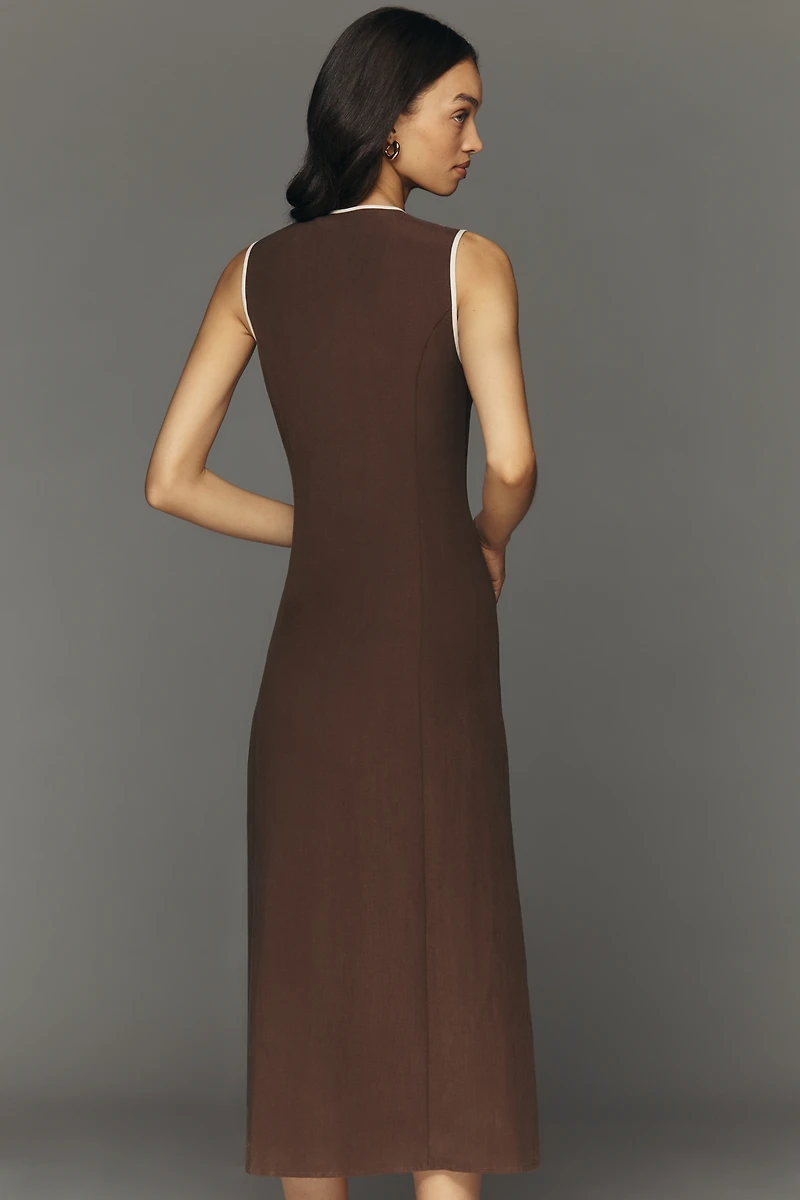 Mare Sleeveless Linen Blend Wrap Midi Dress
