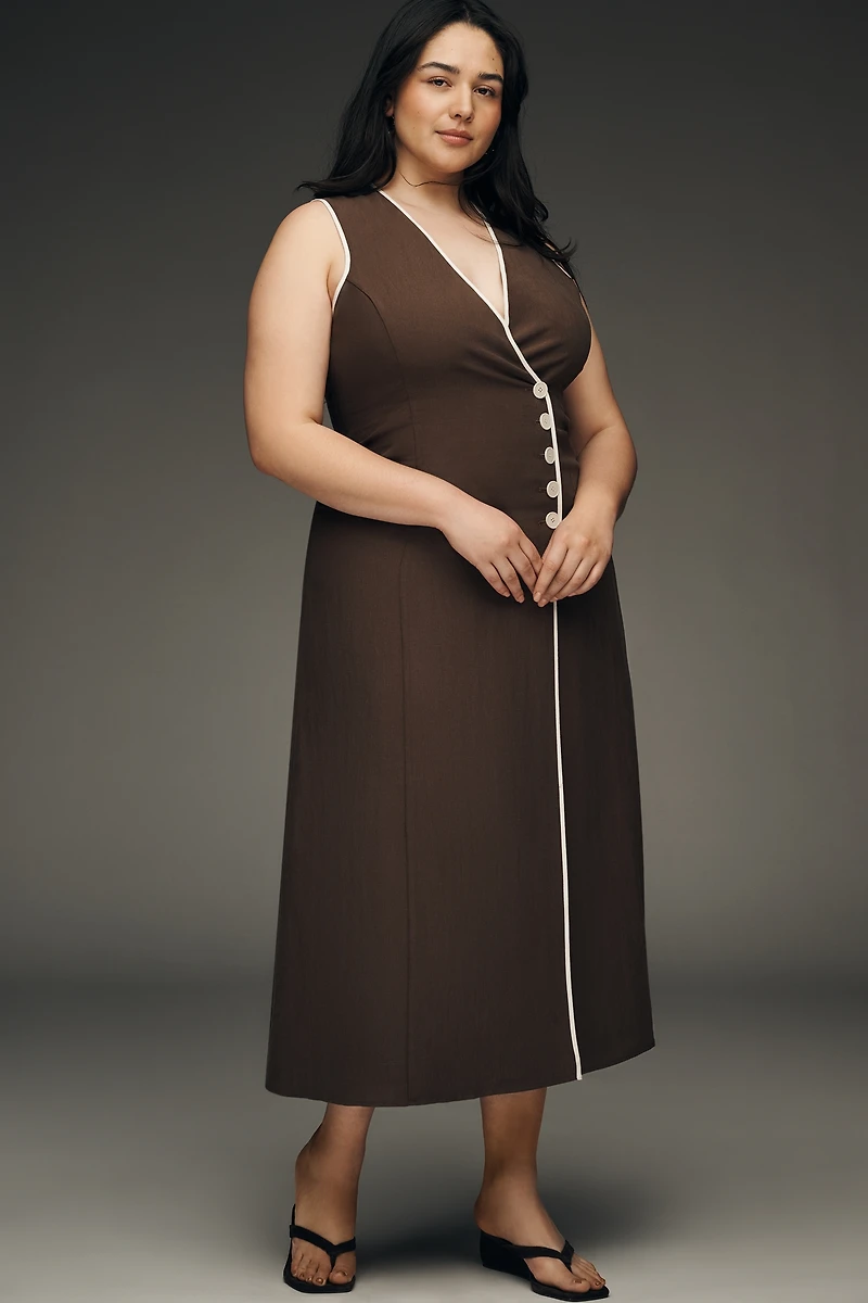 Mare Sleeveless Linen Blend Wrap Midi Dress