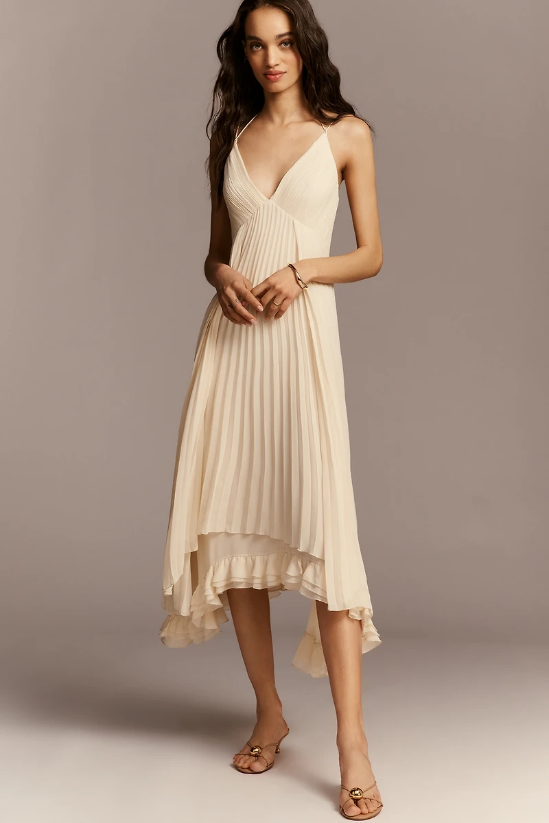 Mare V-Neck Layered Pleated Midi Dress