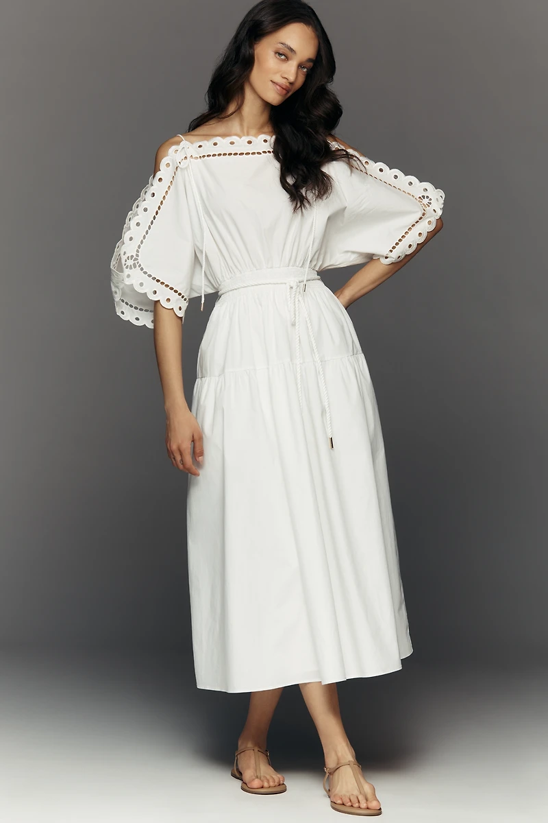 Mare Cold-Shoulder Eyelet Midi Dress