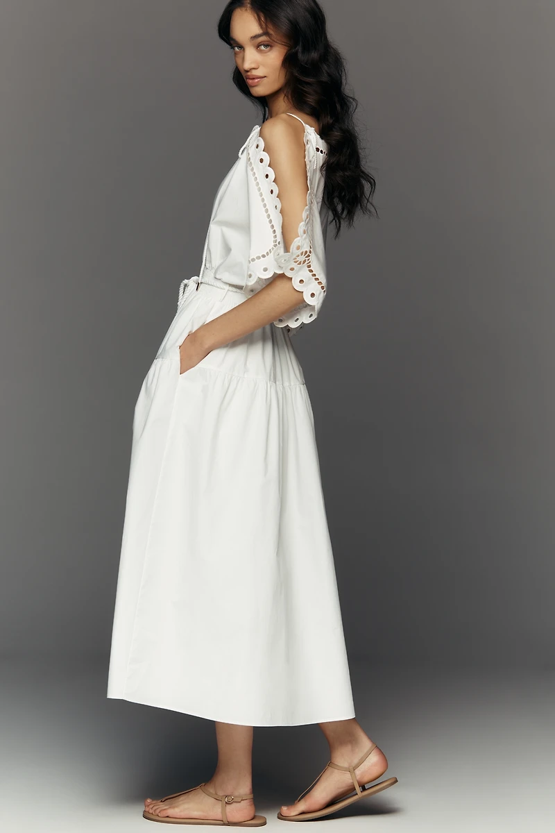 Mare Cold-Shoulder Eyelet Midi Dress
