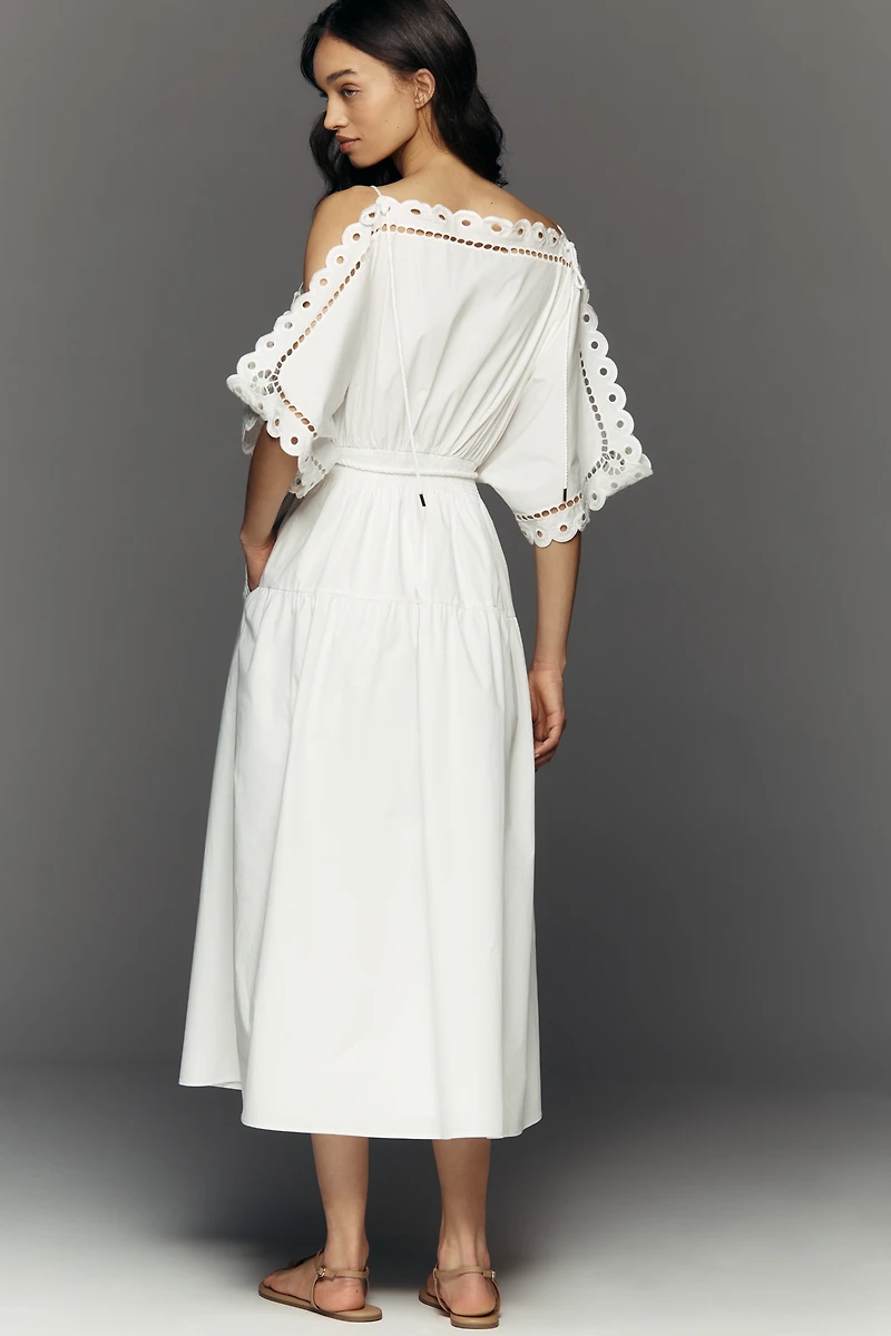 Mare Cold-Shoulder Eyelet Midi Dress