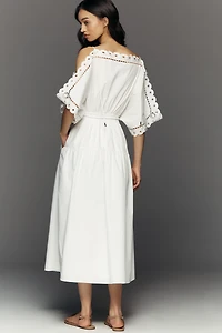 Mare Cold-Shoulder Eyelet Midi Dress