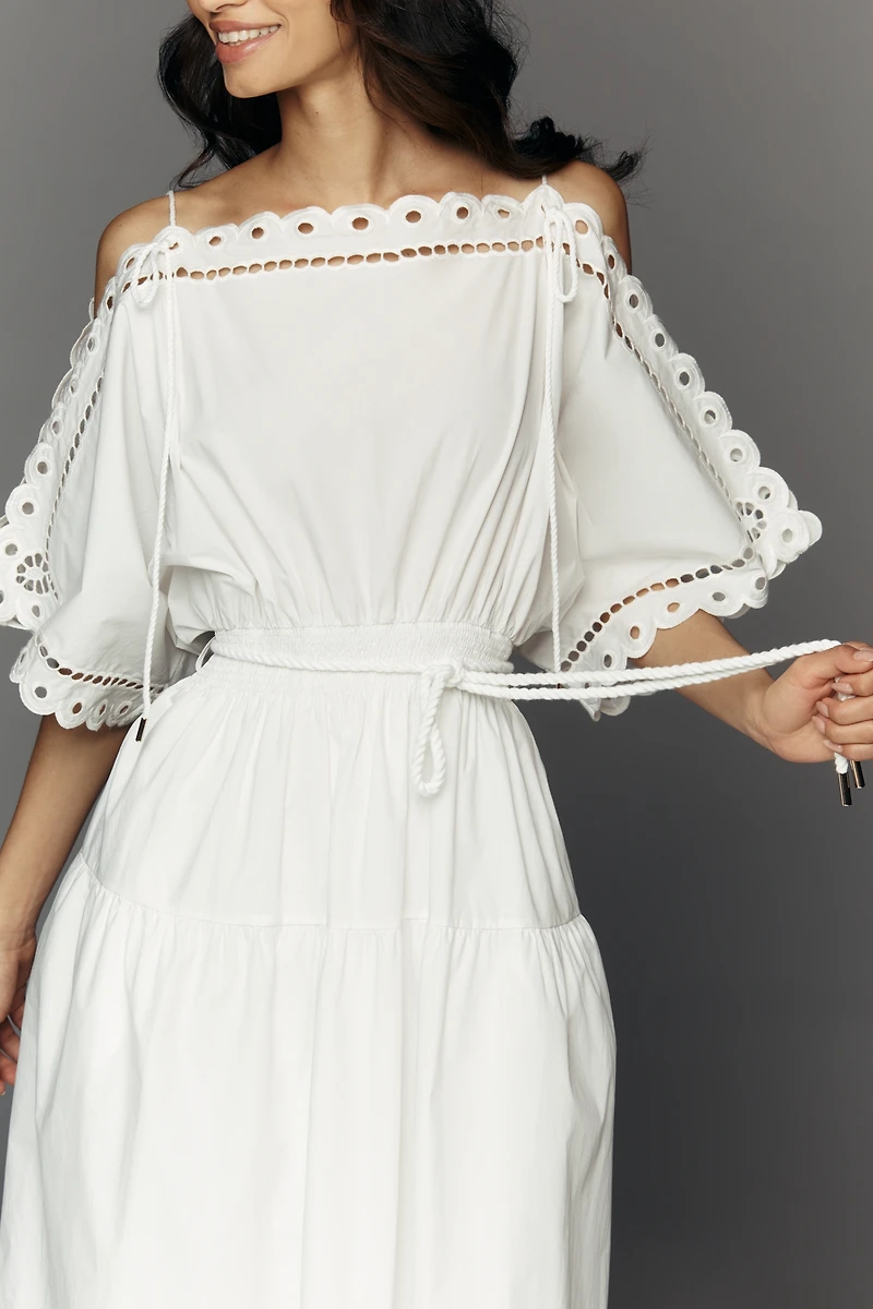 Mare Cold-Shoulder Eyelet Midi Dress