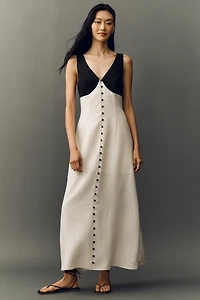 Mare Linen V-Neck Button-Front Maxi Dress